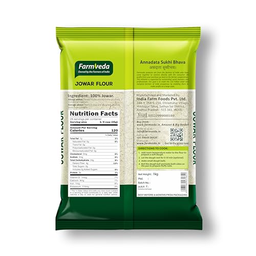 Image of Farm Veda Jowar Flour (Sorghum Flour) - 1 kg | Millet flour | Gluten-Free | High Protein | 100% Natural | Kneads Smoothly Without Hot Water | Ready in Minutes