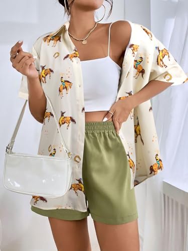 Western Button Up Shirts Women Retro Cowgirl Shirt Rodeo Tops Hawaiian Summer Vacation Short Sleeve Top Blouses4