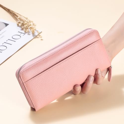 Image of RFID Blocking Womens Zipper Wallet Leather Large Capacity Billfold Clutch Zip Around Wallets for Women