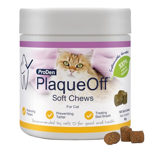 ProDen PlaqueOff 120 Soft Chews | Natural Plaque, Tartar & Bad Breath Remover for Cats | Works Systemically Not by Abrasion or Chewing