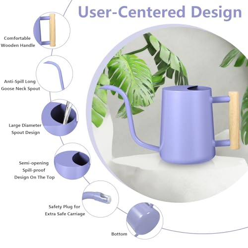 Image of Watering Can Indoor Plants, 35oz Small Stainless Steel Metal Watering Can Modern Decorative Watering Pot with Long Spout for Indoor House Plant Bonsai Garden Flowers (Purple)