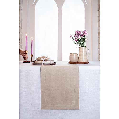 D'moksha Natural Table Runner 14 X 36 Inch, 100% Pure Linen Hemstitch Coffee Table Runner 36 Inches, Perfect For Fall, Christmas, Thanksgiving, Wedding, Party, Easy Care Machine Washable #TOP30
