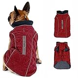 Morezi Dog Coat with Reflective strim, Winter Dog Jacket Water Resistant underbelly Warm Puppy Suit with Harness Hole - Suitable for French Bulldog, shitzu, Jack Russell Terrier - M - Red