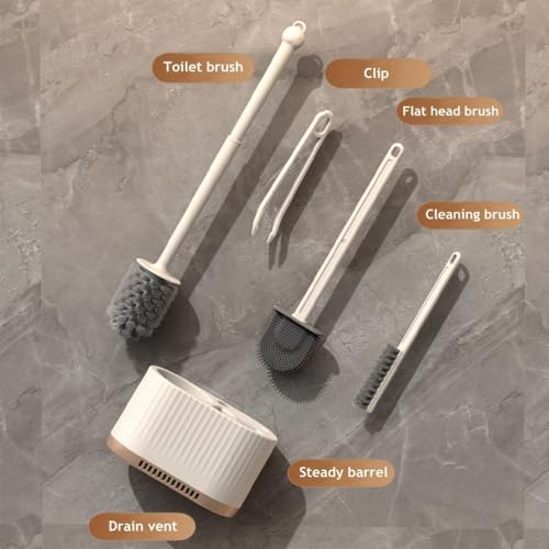 Image of KBZONE 4-in-1 Silicone Toilet Brush and Holder Set, with a Extra Crevice Cleaning Brush Deep Cleaning Toilet Bowl Brush for Bathroom Toilet Brushes for Bathroom Wall Mounted Water Drop
