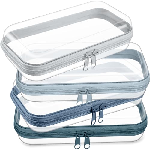 Image of Hoolerry 4 Pcs Hard Clear Zipper Case Makeup Bags Plastic Zipper Pouch Transparent Storage Box Containers for Cosmetics, Snacks, Building Blocks, Puzzles(Clear,7.5 x 3.9 x 2 in,Morandi)