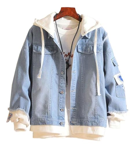 Anime Hoodie Denim Jacket Ripped Jean Jacket Women Men Long Sleeve Pullover Hooded Sweatshirt Coat2