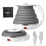 110V 555ML Ultrathin Travel Foldable Electric Kettle with Separable Power Cord and Handle, Boil Dry Protection, Food Grade Silicone