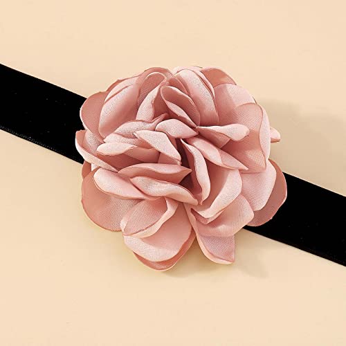 Zeshimb Boho Black Velvet Choker Necklace 3D Pink Rose Flower Necklace Satin Floral Collar Necklace Exaggerated Large Flower Necklace Cosplay Gifts Jewelry For Women Girls #TOP3