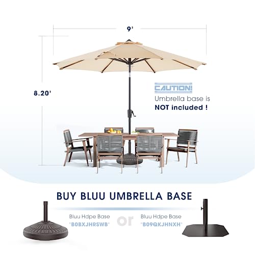 Bluu Maple Olefin 9 Ft Patio Market Umbrella Outdoor Table Umbrellas, 3-Year Color Fastness Olefin Canopy, Market Center Umbrellas With 8 Strudy Ribs & Push Button Tilt For Garden, Lawn & Pool (Beige) #TOP6