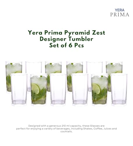 Image of Yera Prima Pyramid Zest Designer Tumbler Set of 12, 210 ml Each | Tumblers for Water, Cold Drinks, Juice | Dishwasher Safe | for Daily use & Gifting