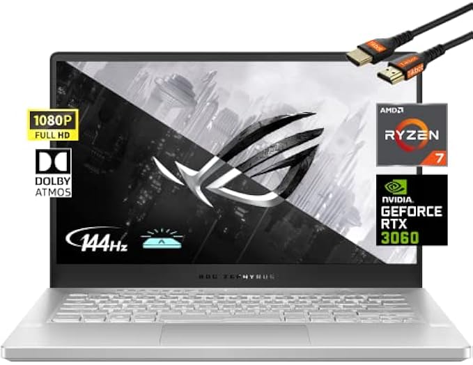 Asus 2022 ASUS ROG Zephyrus 14'' Flagship Gaming Laptop, AMD Ryzen 7 5800HS(8 Cores), GeForce RTX 3060 6GB GDDR6, 144Hz 100% sRGB Pantone, Backlit Keyboard, White (40GB RAM | 1TB PCIe SSD)