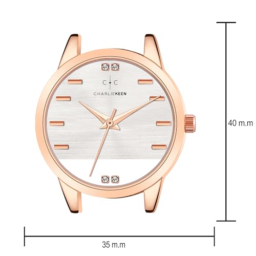 Image of CHARLIEKEEN Women's Elegant Watch with Rose Gold Case, Silicone Band, Crystal Accents, Analog Display