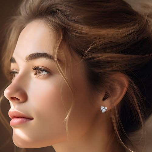 Image of Heart Moissanite Stud Earrings For Her, 2x0.5ct Studs with 2x1.5ct Pendants, Sterling Silver Jewelry, Gifts for Wife Girlfriend Mom Daughter Women