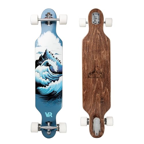 BrakeBoard - Longboard with a Brake! Drop-Through Longboard Skateboard with a Brake. Premium Maple Longboard for Cruising & Downhill. (Seaside Swells)