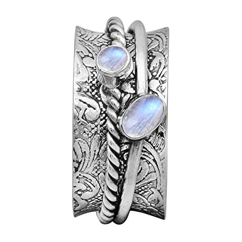 Spinner Ring !! 925 Sterling Silver Moonstone Meditation Ring, Anxiety Ring, Fidget Ring All Size (Q) Cover