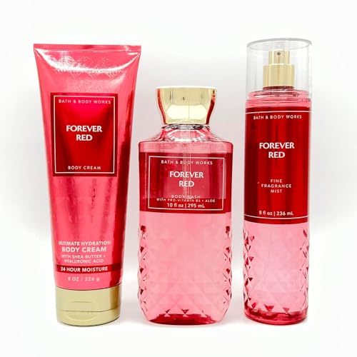 Generic Bath & Body Works Forever Red Ultimate Hydration Body Cream, Body Wash and Fine Fragrance Mist 3-Piece Bundle (pakaging varies)