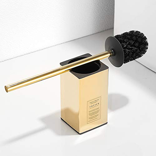 Image of Freestanding Toilet Brush Holder for bathrooms 304 Stainless Steel Toilet Brush Stand Square Storage and Organization Rust Resistant 17-inch high Polished Gold Finished