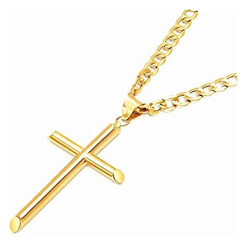 FZTN Jewelry Gold Cross Necklace for Men with Classic Miami Cuban Link Curb Chain 18K Gold Plated Diamond Cut Stainless Steel Chain Necklace 22Inch Cover