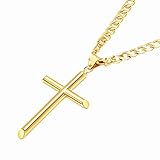 FZTN Jewelry Gold Cross Necklace for Men with Classic Miami Cuban link Curb Chain 18K Gold Plated Diamond Cut Stainless Steel Chain Necklace 20Inch