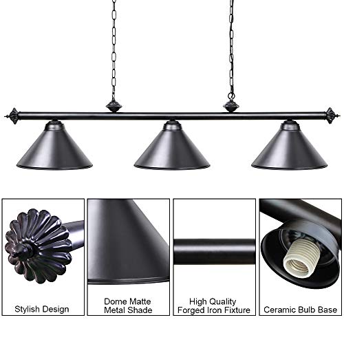 Wellmet 3 Light Pool Table Light, Vintage Retro Kitchen Island Pendant Light With Matte Black Shade, Modern Industrial Chandelier #TOP2
