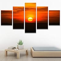 SIGNWIN 5 Panel Canvas Wall Art Sunset in The Mountains for Home Decorations Ready to Hang - 60