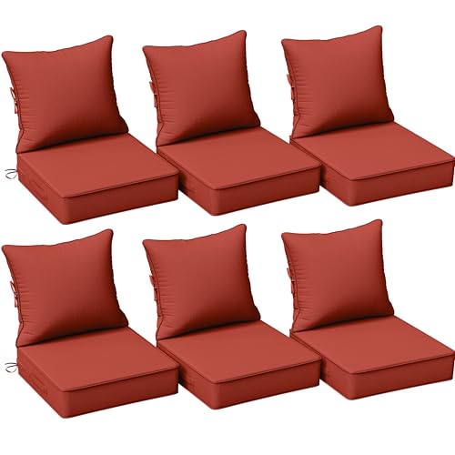 6Pcs Outdoor Seat Cushions 24×24, Waterproof for Patio Chairs, Terra Red
