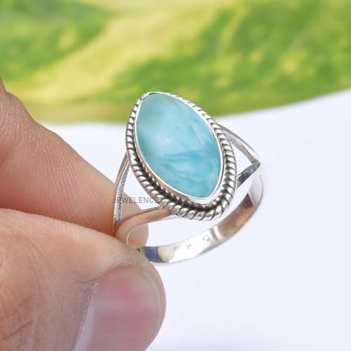 Fine Sterling Silver Ring For Womens Natural Larimar Ring Sterling Silver Wedding Ring Blue Gemstone Split Shank Ring4