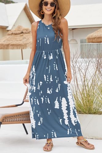 Image of Hount Women's Summer Sleeveless Striped Flowy Casual Long Maxi Dress with Pockets