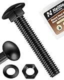 nailnest (12Sets) 5/16-18 x 2' Carriage Bolts Screws, 304 Stainless Steel Round Head Square Neck 5/16 Carriage Bolts and Nuts Kit with 5/16 Flat Washers, Fully Threaded Black Oxided