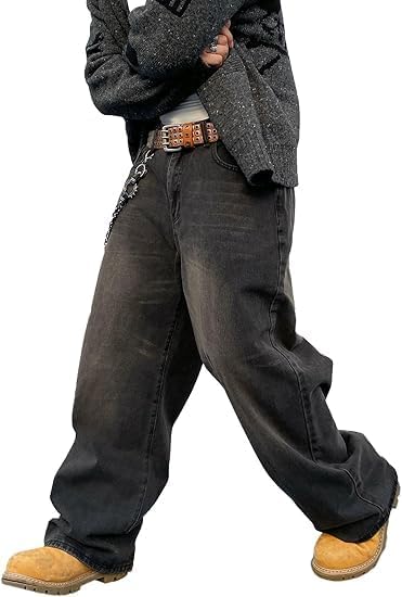 HUNGSONMens Baggy Jeans for Men Women Y2k Skater Vintage Plain Pants Casual Wide Leg Jeans Loose Fit Denim Jeans