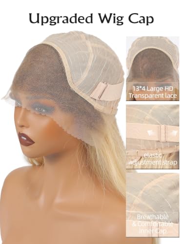 Image of 13 * 4 HD Glueless Human Hair Ombre Light Blonde Lace Front Wigs for White Women Straight Wig Pre Plucked 180% Density Transparent (20inch)