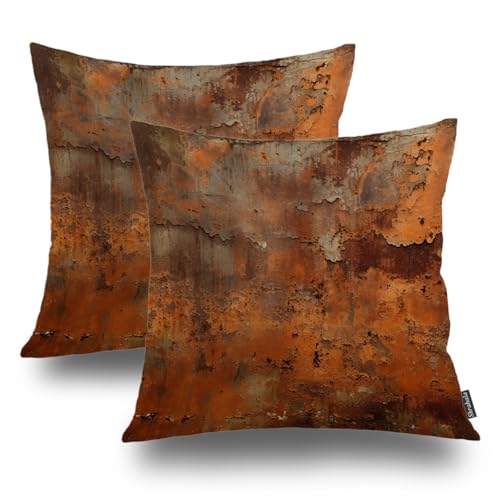 Shrahala Rusty Surface - Juego de 2 fundas de almohada decorativas con textura de pintura pelada, mezcla de doble cara, sin relleno, para dormitorio, sala de estar, 2 unidades (20 x 20 pulgadas)