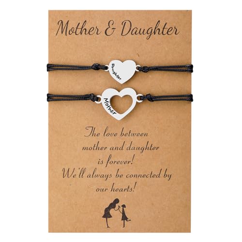 Lcbulu Mothers Day Gifts - Mother Daughter Bracelets Jewelry Birthday Gifts for Mom Mothers Day Gift from Daughter Matching Heart Bracelet Set of 2