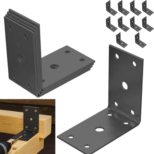 10 Pcs Angulos Metalicos, Soporte de Esquina en L, Escuadras Metalicas para Madera, Conector en ángulo, Conectores Angulares, Soporte de Estante para Fijación de Mesas Muebles, 67x67mm