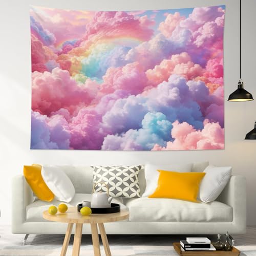 LB Pink Cloud Tapestry Pastel Cloud with Rainbow Sky on