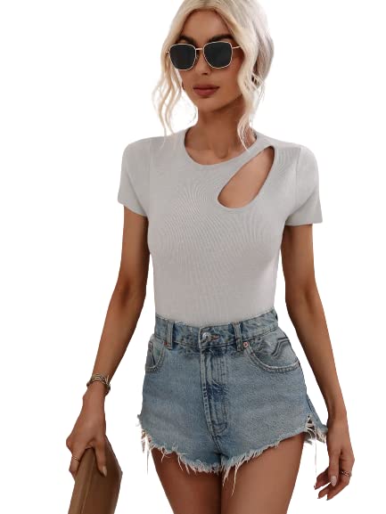 T-shirt à manches courtes femme coupe ajustée gris M pour le bureau