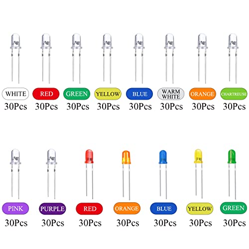 AUKENIEN Diodi LED 3MM 15 Colori 450 pezzi Diodo