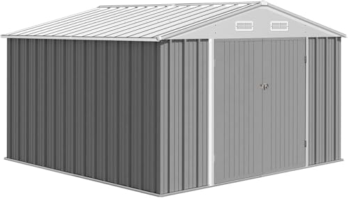 Metal Outdoor Storage Shed - Waterproof and UV-Resistant Garden Shed Featuring an Enhanced Frame Design and Lockable Double Doors | Sturdy Utility and Tool Storage Solution for Your Backyard, Garden,