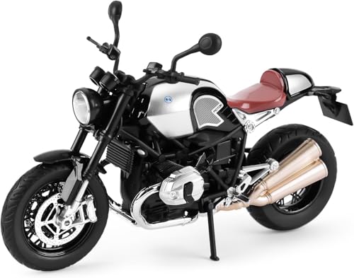 Image of 1:12 Scale BMW R NineT Die-Cast Bike Model with Light & Sound - Pull Back Toy Motorcycle for Kids & Collectors Grey
