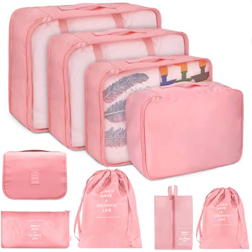 Lot de 9 boîtes de rangement imperméables multifonctions - Rose - Comprend des sacs de rangement, des sacs à vêtements, des sacs à chaussures FOGARI, Rose-1 Cover