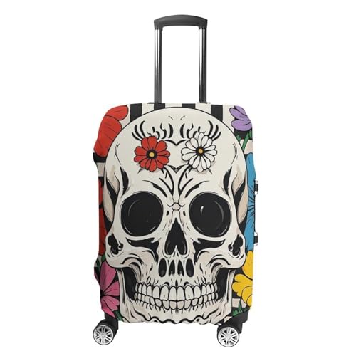 Skeleton And Flower Black And White Luggage Cover Washable Elastic Suitcase Cover, Anti Scratch Personalized Suitcase Protectors, Fashion Baggage Covers For Travel