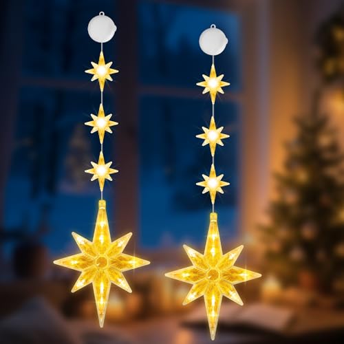 Buudala Weihnachtsbeleuchtung Fenster Innen, Nordstern Warmweiß LED...