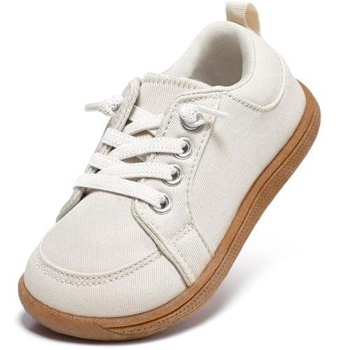 STQ KIDS Toddler Wide Toe Box Shoes: Girls Barefoot Shoes Kids Tennis Shoes Girl Sneakers Non-Slip Zero Drop,Toddler First Walking Shoes Flex Comfort Outdoor Beige White Little Kid Size 11