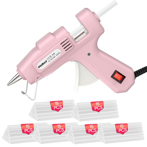 Image of ROMECH 20W Mini Hot Glue Gun with 90 Glue Sticks Set, Fast Preheating Hot Glue Gun Kit Heavy Duty Gluegun for Craft, DIY, Repairs (Pink)