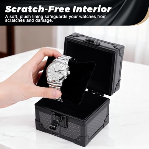 DOBEN Luxury Watch Case for Men, Carbon Fiber Hard Watch Box with Plush Interior, Single Storage Watch Organizer, Luxury Gift Box for Collectors