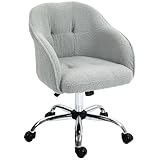 HOMCOM Homeoffice Stuhl, Ergonomisch Schreibtischstuhl Drehstuhl Höhenverstellbarer Bürostuhl mit Wippfunktion, Teddysamtoptik, Schminkstuhl für Schlafzimmer, Arbeitszimmer, Grau