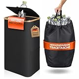 Pfandflaschen Sammelbehälter mit Deckel, 100 L, faltbar & stabiler Flaschensammler Leergut, große Pfandbox, Pfandflaschen Behälter, Behälter Leergut & Altglas Aufbewahrung, inklusive Flaschentasche