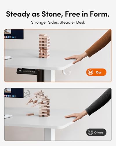 Image of FEZIBO 55 x 24 Inchs Electric Standing Desk, Height Adjustable, Sit Stand Up, Computer Office Desk with Splice Board, White Frame /White Top