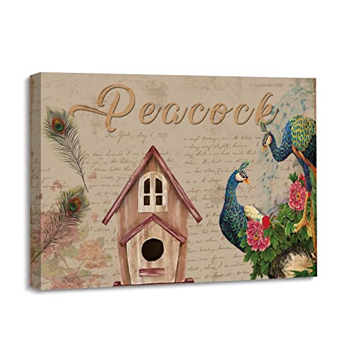 Cuadro de pavo real elegante para sala, lienzo enmarcado de 12x16 para decorar tu hogar