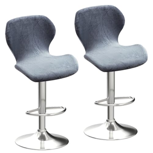 Daunkang Bar Stool Covers with Back Velvet Stretch Counter Height Bar Chairs Cover Swivel Barstools Slipcovers Protector for Bar, Kitchen Island, Dining Room Set of 2 Light Gray